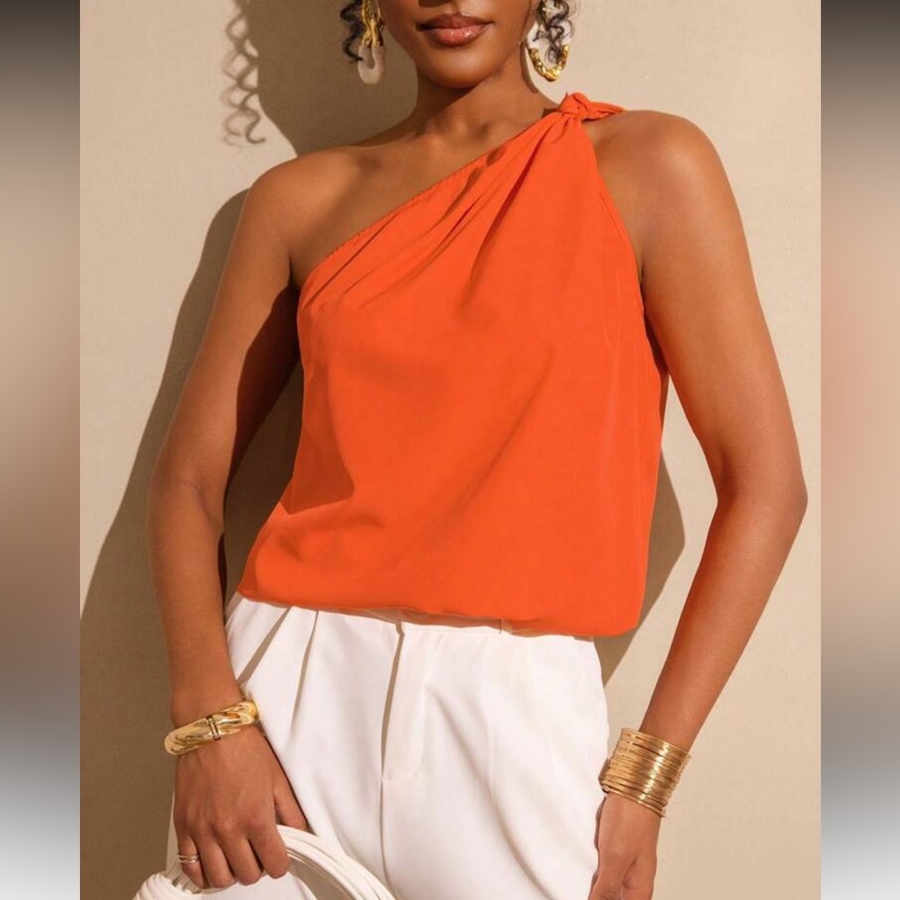 Orange One-Shoulder Top - Picture 4 of 15